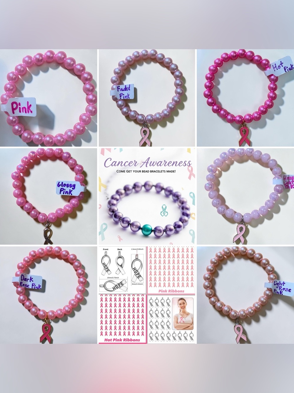 Breast Cancer Awareness Beaded Bracelets - Choose Your Pink (6.75in. - 7in.)